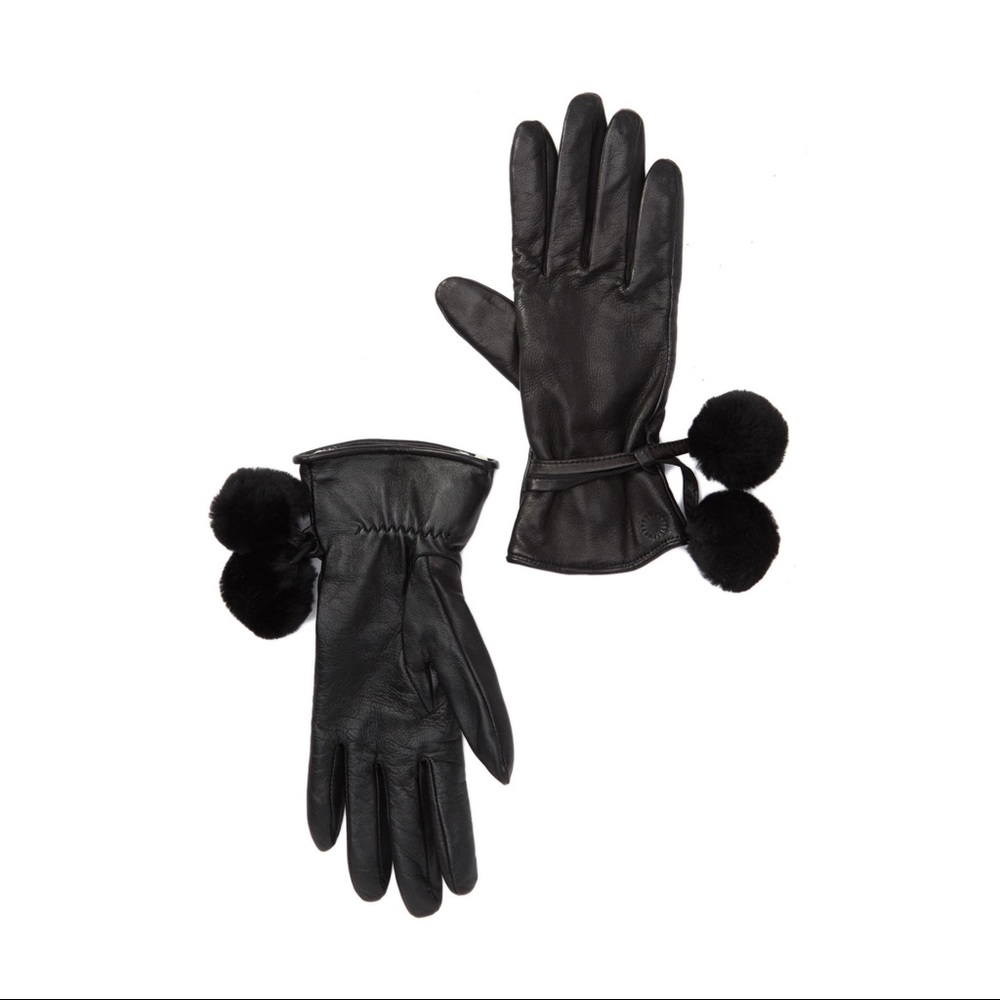 NWT UGG Brita Shearling Pom-Pom Tech Leather Glove - Picture 2 of 8